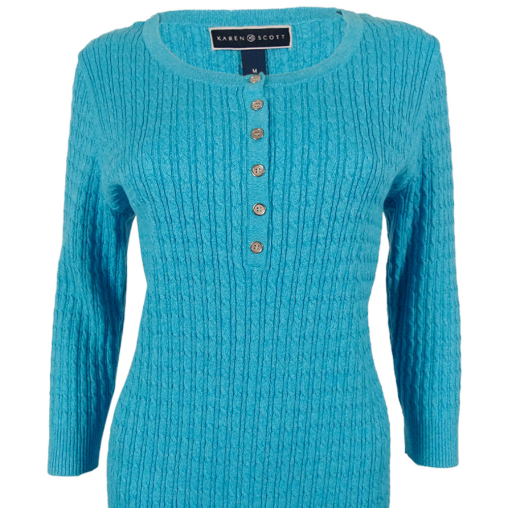 Karen Scott Button Embellished Crew Neck Sweater